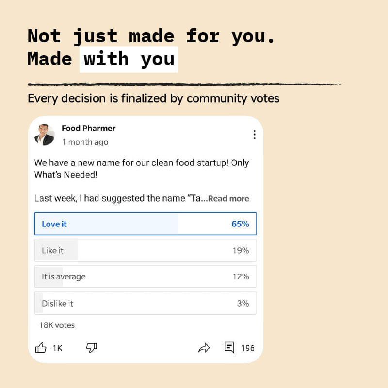 foodpharmer shows how the name "only what's needed" was decided via votes