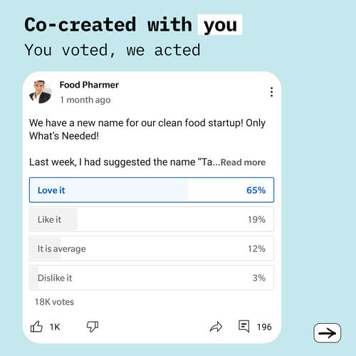 foodpharmer shows how the name "only what's needed" was decided via votes
